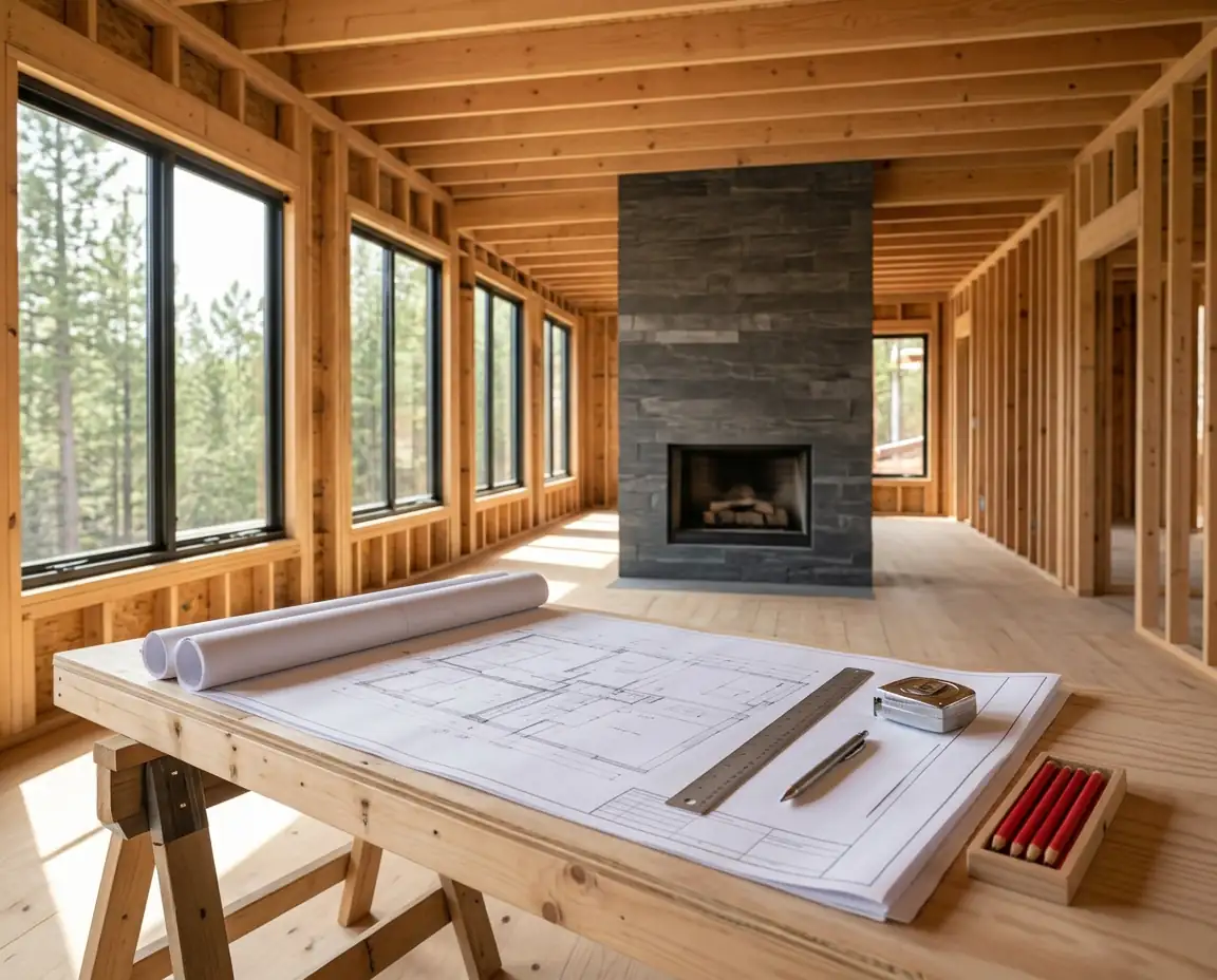 Residential framing project with architectural plans in Massachusetts