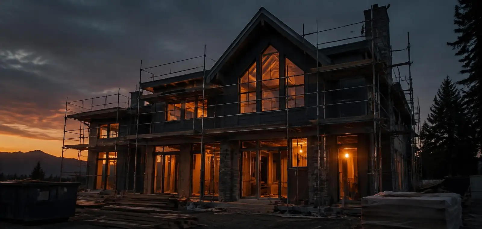 Home under construction at dusk in Massachusetts