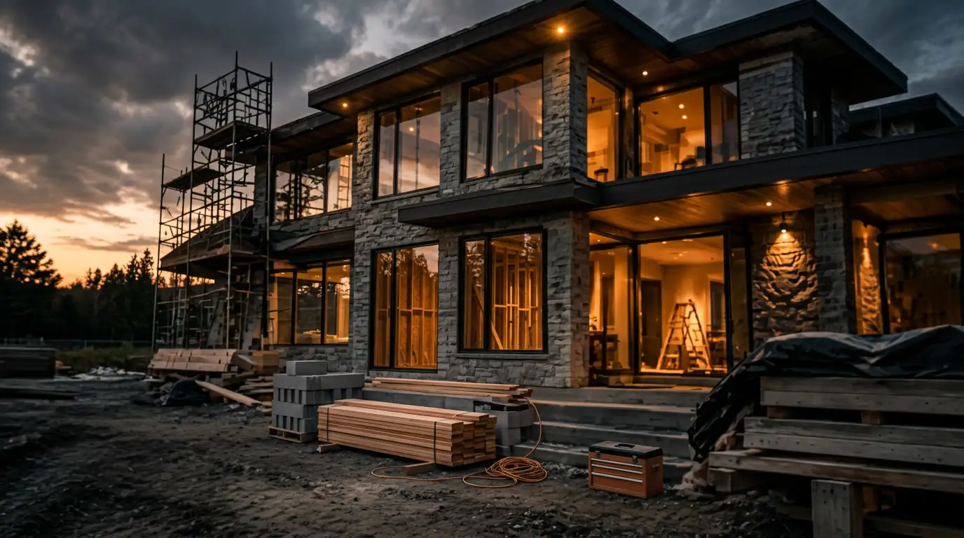 Contractor at a Massachusetts construction site at dusk