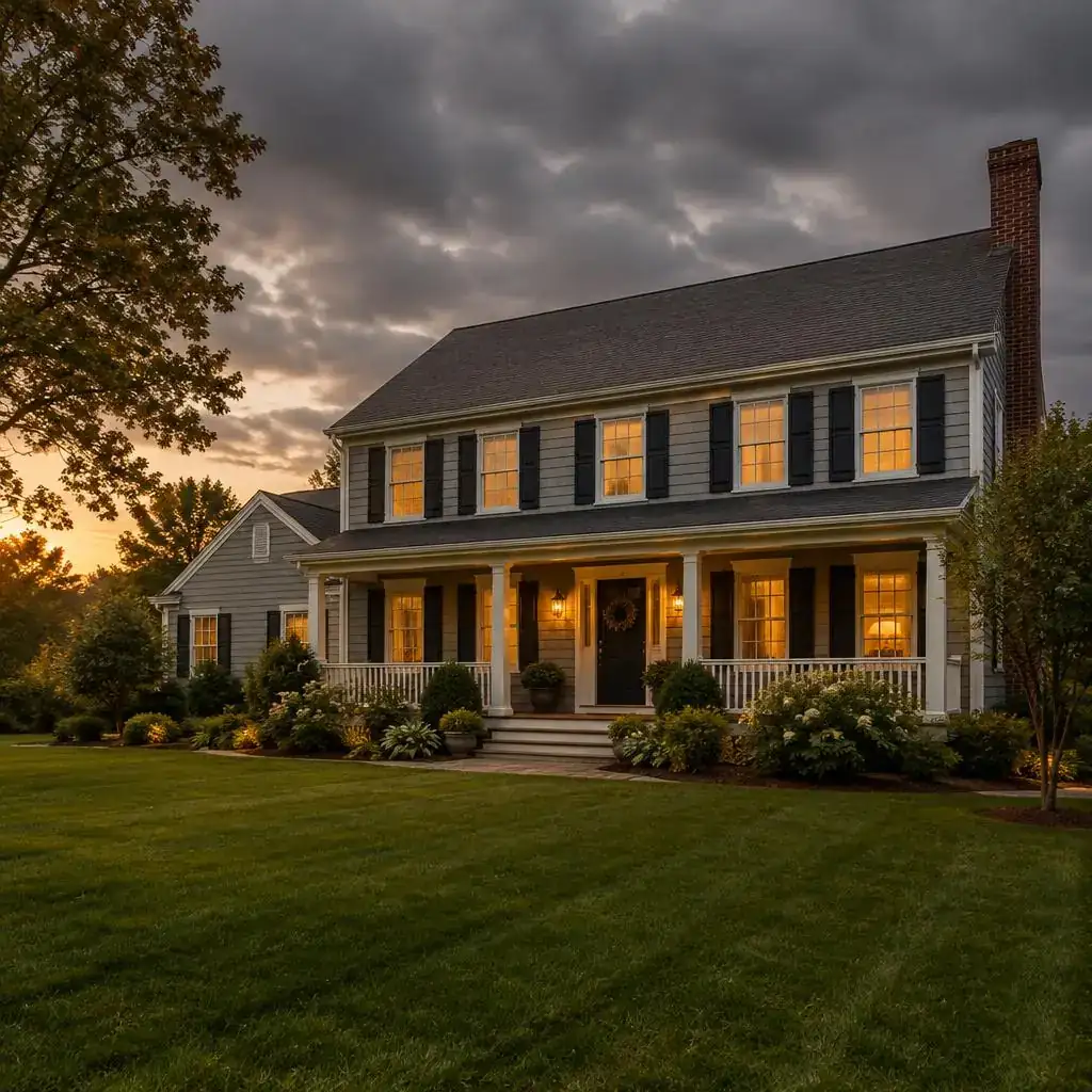 Classic American colonial home exterior renovated by Santiago Construction Inc. in Massachusetts